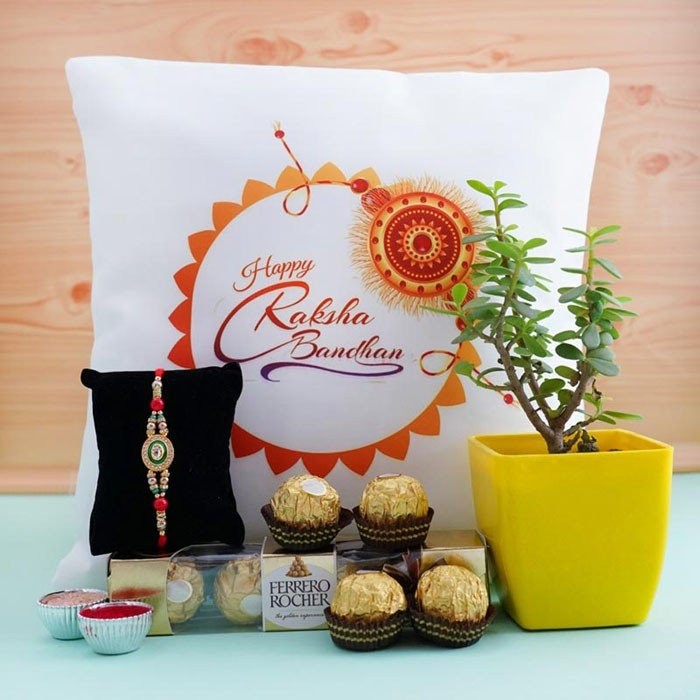 Designer Rakhi With Cushion Combo