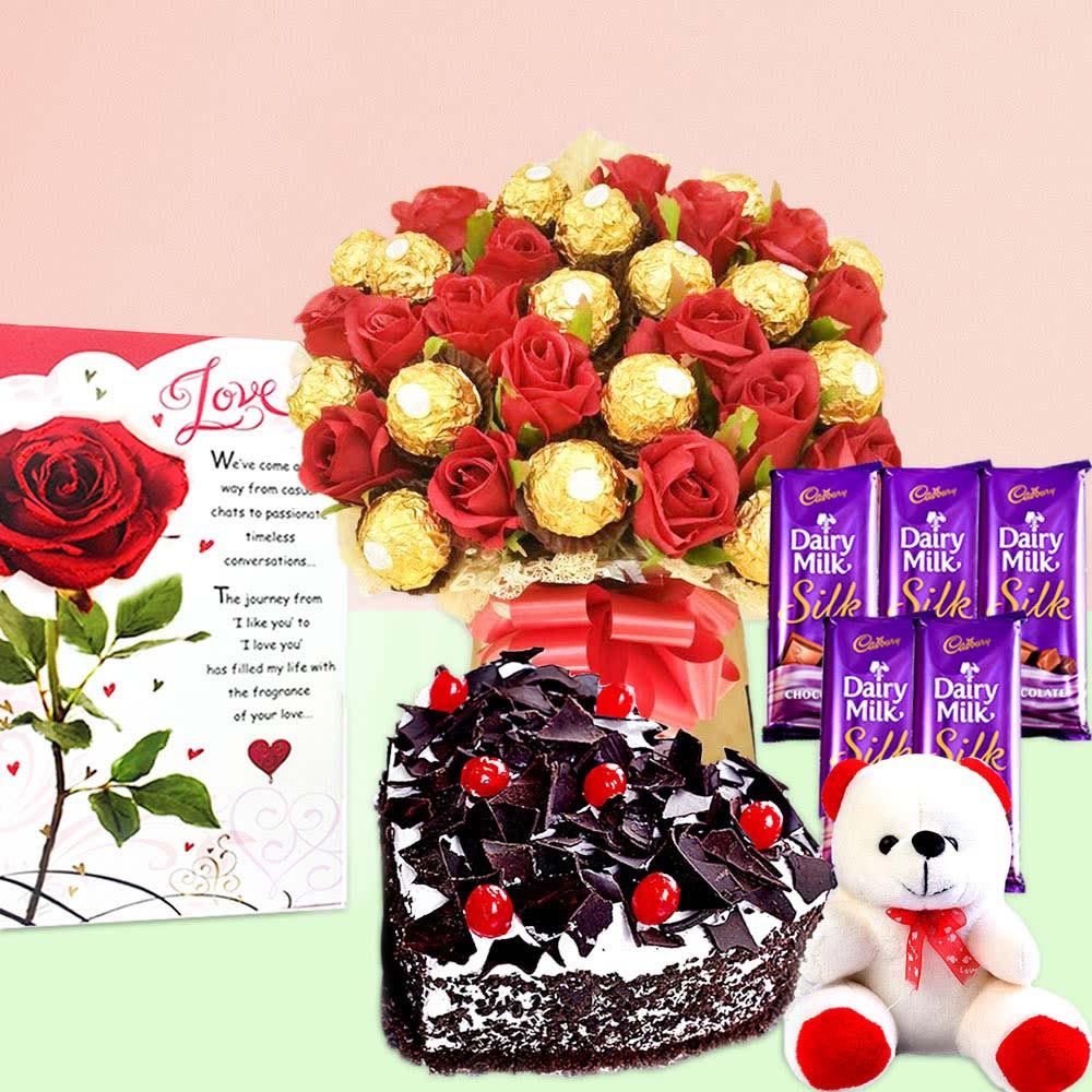 Greeting Card, Chocolates and Cake
