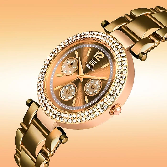 Stainless Steel Chain N Diamond Studded Dial Ladies Watch 