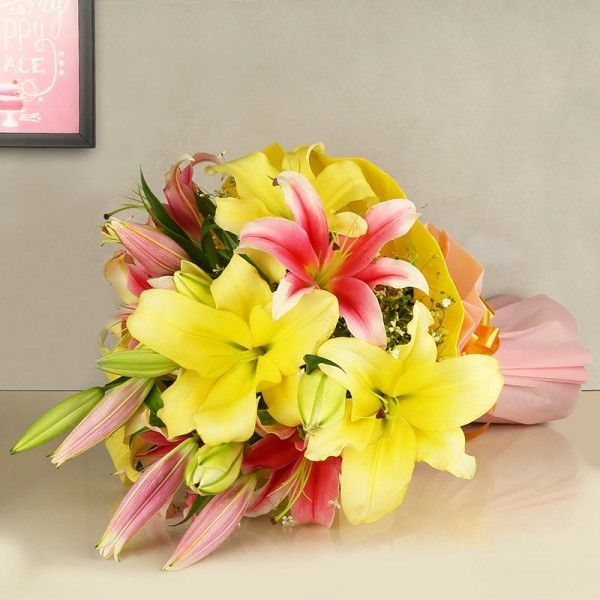 Pink and Yellow Oriental Lilies