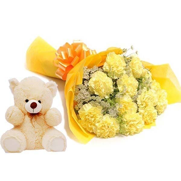 Beauty Of Carnations With Teddy