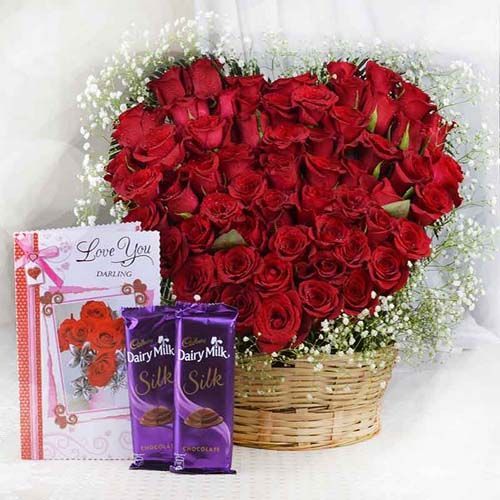 Heart Shaped Basket of Roses