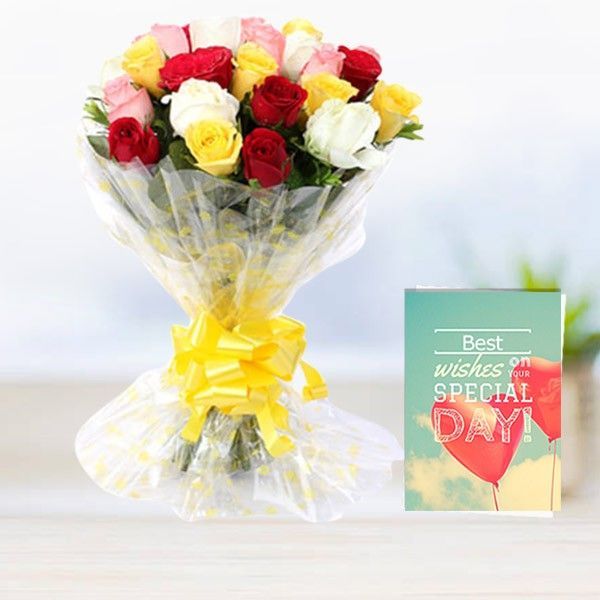 Mix Roses With Greeting Card