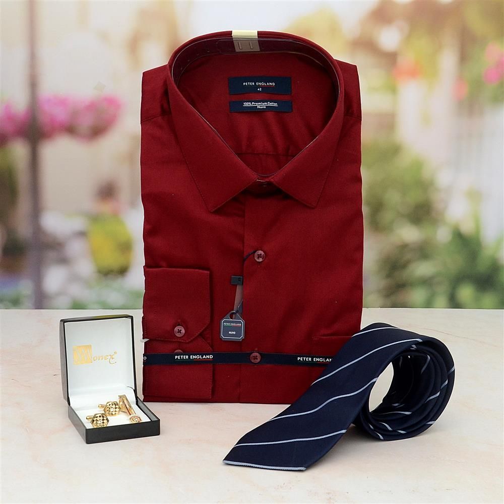 Shirt, Cufflink Set With Blue Tie