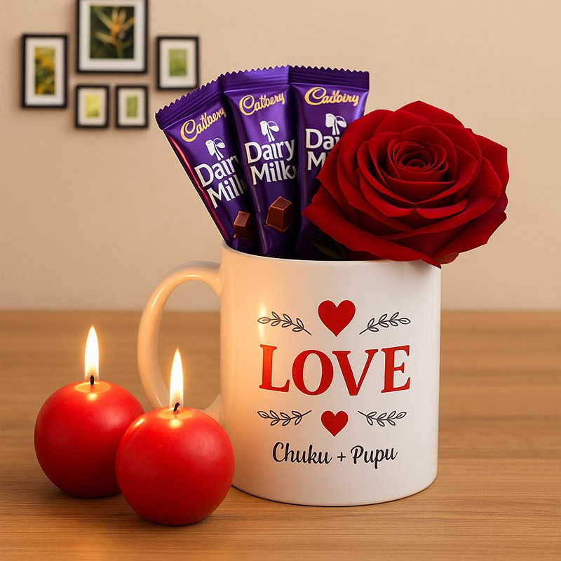Love Mug And Red Candles Combo