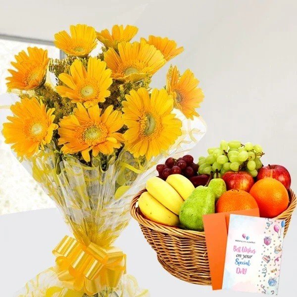 Yellow Gerberas Fruity Combo