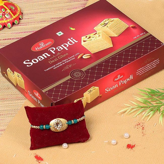 Designer Rakhi With Soan Papdi Combo