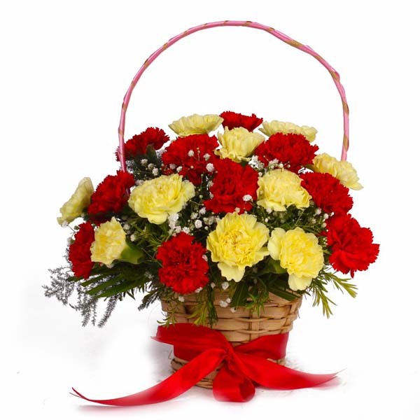 Red And Yellow Carnations Basket Arrangement