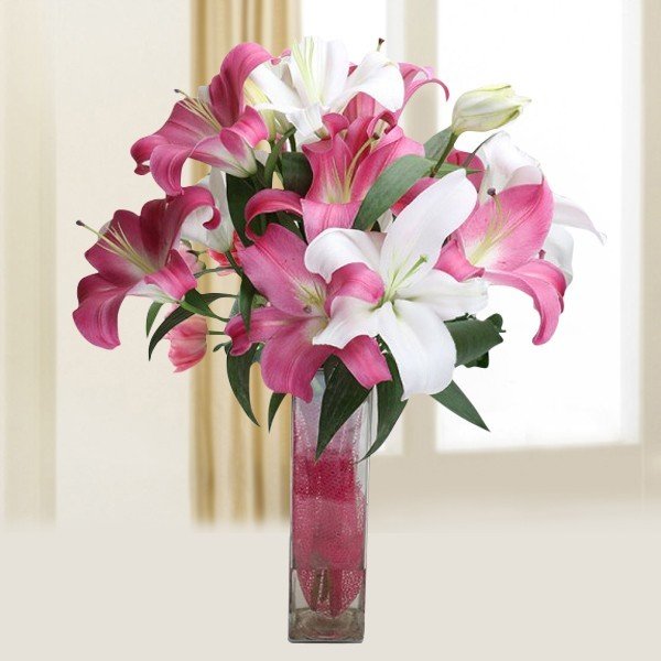Pink And White Lily Vase