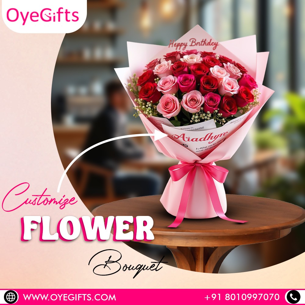 Personalised Pink Red Rose Bouquet