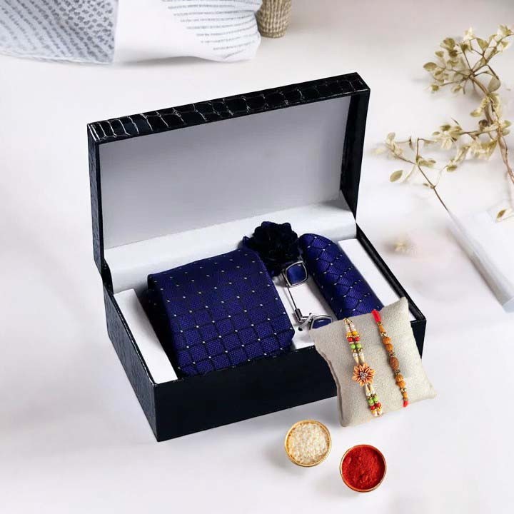 Rakhi with Stylish Neck Tie Set cufflink set