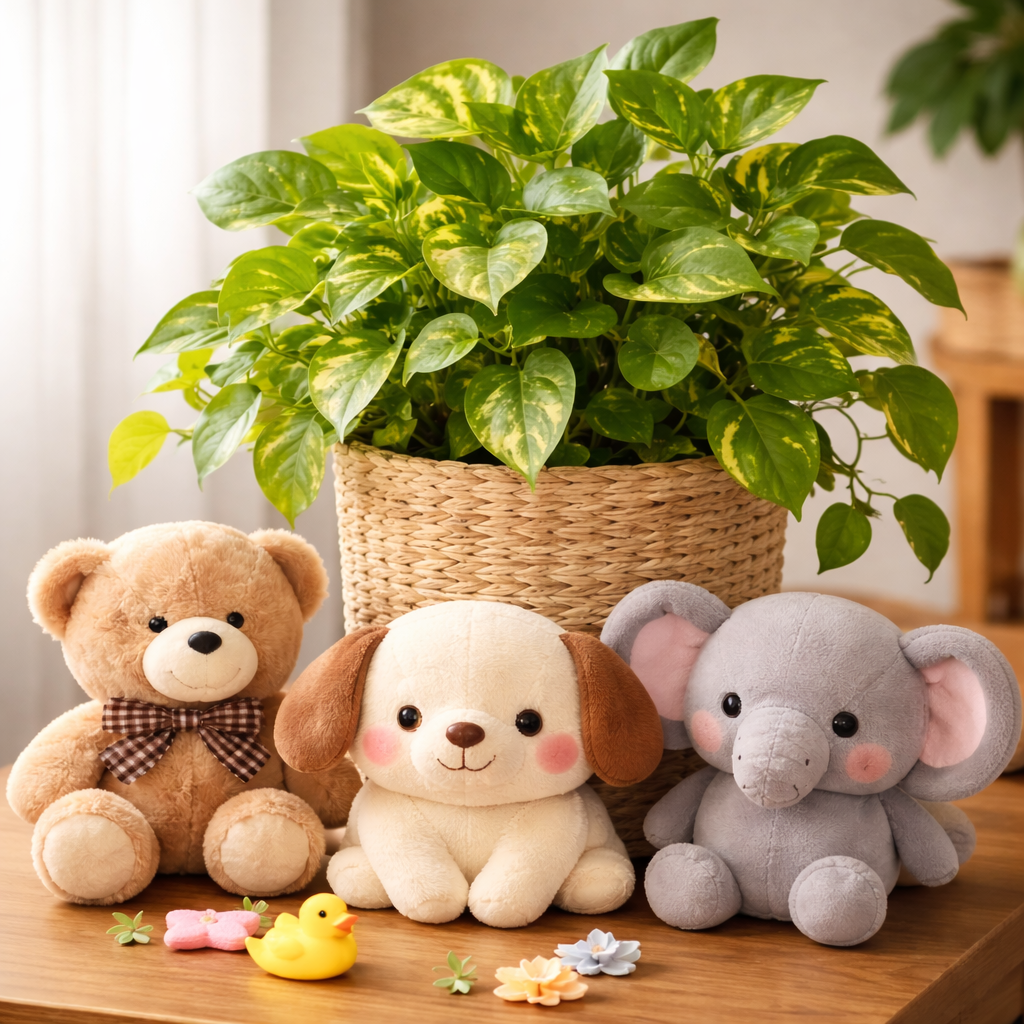 Money Plant And Soft Toys
